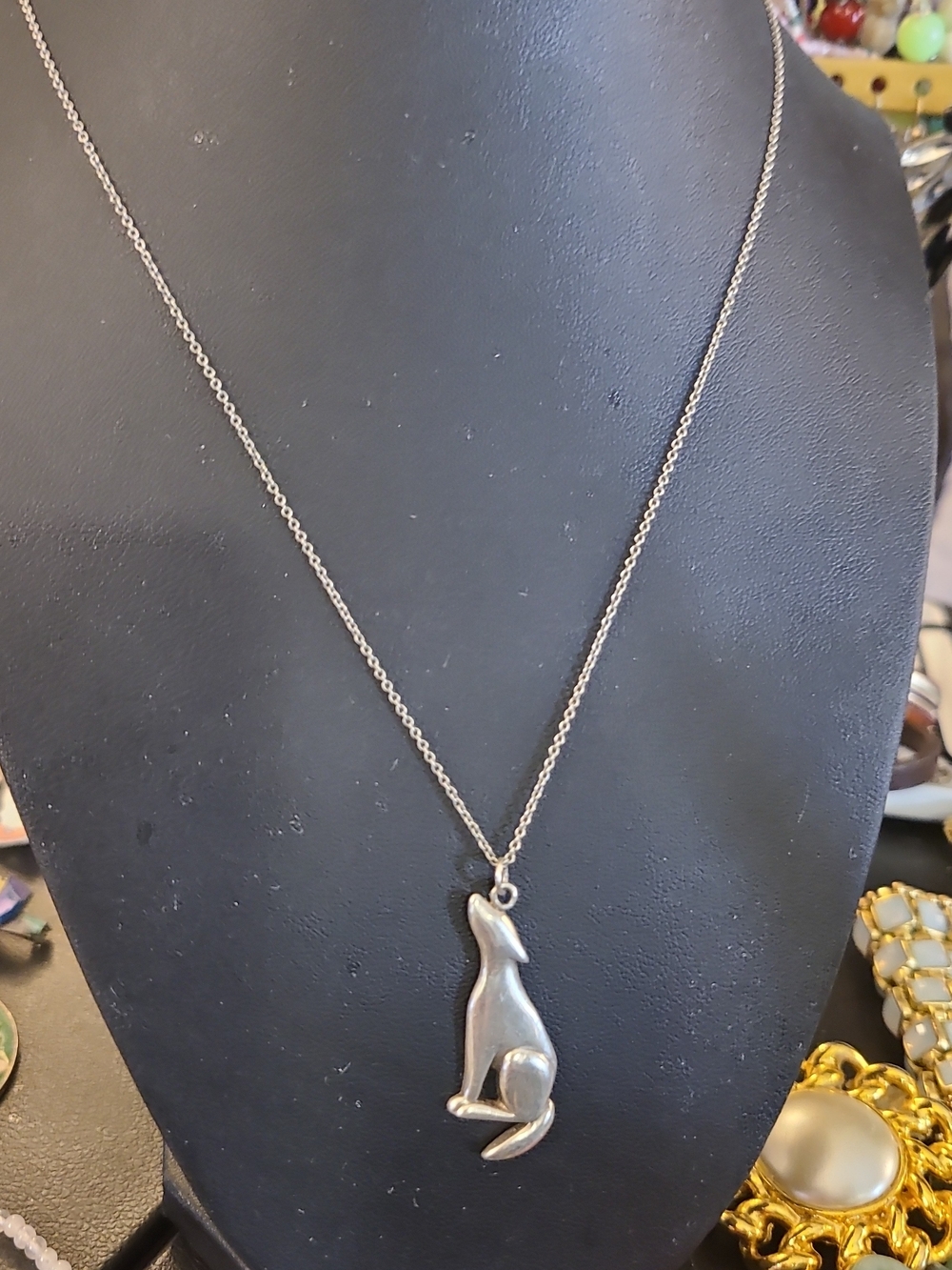 Sterling Silver Wolf Pendant Necklace - Silver